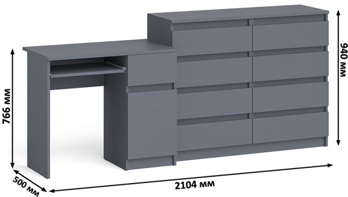 Мори компьютерный стол МС-1 правый + Комод МК1200.8, графит