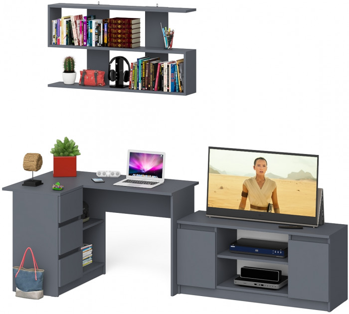 Мори компьютерный стол МС-16 левый + Тумба МТВ1200.1 + Полка 1200, графит