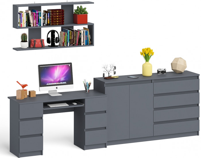 Мори компьютерный стол МС-2 + Комод МК1600.1 + Полка 1200, графит