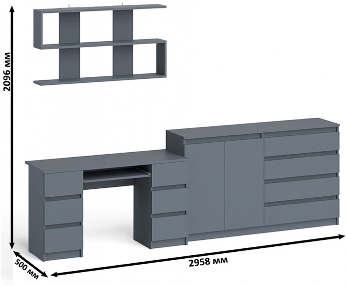 Мори компьютерный стол МС-2 + Комод МК1600.1 + Полка 1200, графит