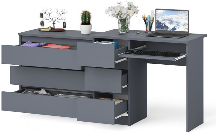 Мори компьютерный стол МС-6 левый + Комод МК800.1, графит