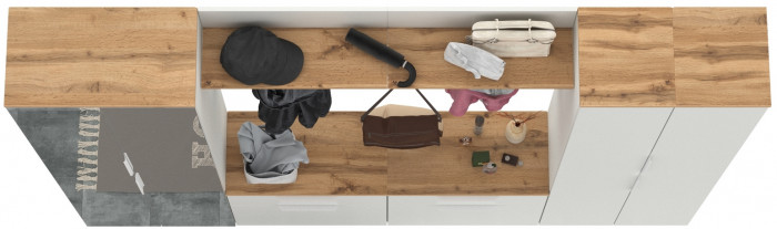 Октава Прихожая 37, белый шагрень/дуб крафт золотой/фасады МДФ белый шагрень