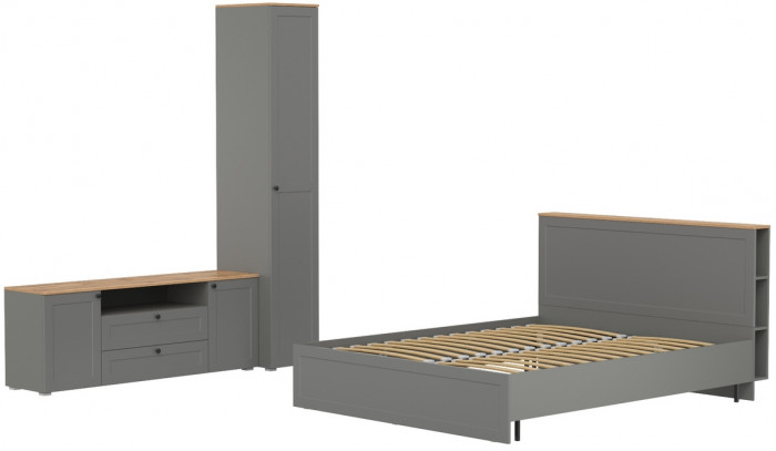 Остин 11.53 Кровать + ортопед + 13.225 Шкаф-пенал + 16.47 Тумба под ТВ, серый графит/дуб крафт золотой
