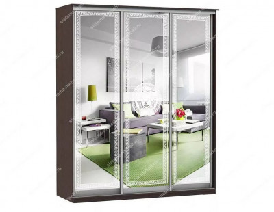 Шкаф купе Модерн 1776х600 3-х дверный 3-х секционный зеркальный с пескоструем №1 венге