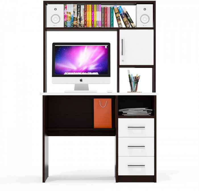 Стол компьютерный С-МД-СК9, цвет венге/белый шагрень, ШхГхВ 102х70х160 см., ниша под монитор 65х70х57 см., НЕ универсальная сборка