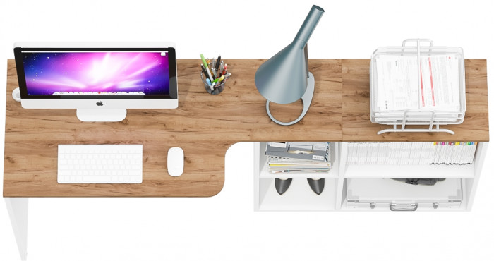 Лидер-8 Модуль Стол письменный трансформер, цвет белый шагрень/крафт золото, ШхГхВ 165х50/30х75 см. или 115х50/80х75 см., НЕ универсальная сборка