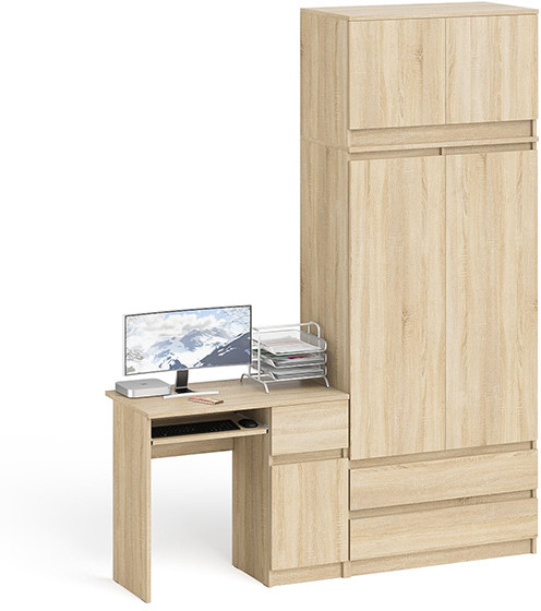 Мори Стол компьютерный МС-1 правый + Шкаф МШ900.1 + Антресоль МА900.1, цвет дуб сонома, ШхГхВ 180,4х50,4х234,2 см., выдвиж. ящик справа, НЕ ун. сб.