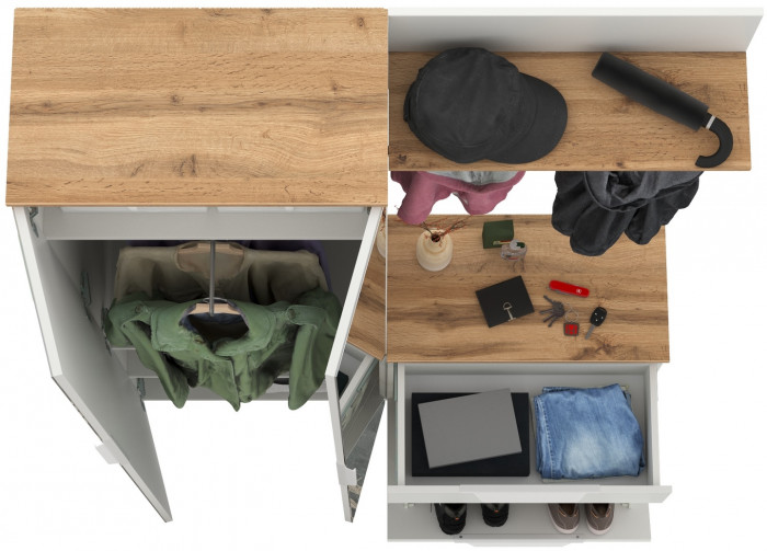 Октава Прихожая 10, белый шагрень/дуб крафт золотой/фасады МДФ белый шагрень