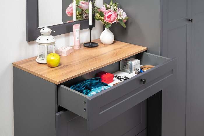 Остин 16.121 Тумба для обуви + 17.03 Зеркало, серый графит/дуб крафт золотой