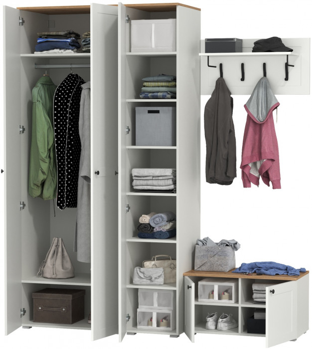 Остин Прихожая 43, белый шагрень/дуб крафт золотой