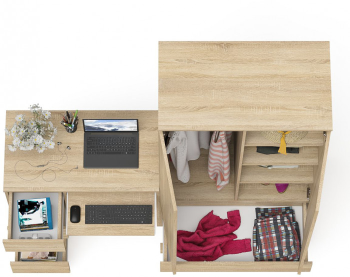 Мори Стол компьютерный МС-6 левый + Шкаф МШ900.1, цвет дуб сонома, ШхГхВ 180,4х50,4х179,6 см., выдвижные ящики слева, НЕ универсальная сборка