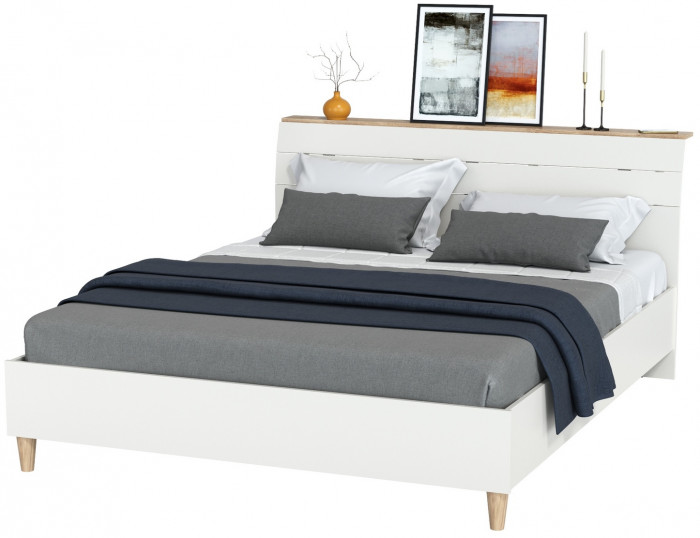 Муссон Кровать 11.41 + ортопед, цвет белый/дуб эндгрейн элегантный, ШхГхВ 165,6х221,7х103 см., сп. м. 1600х2000 мм., б/м