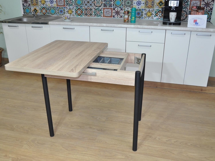 Симпл стол обеденный раскладной с ящиком / Дуб сонома/черный