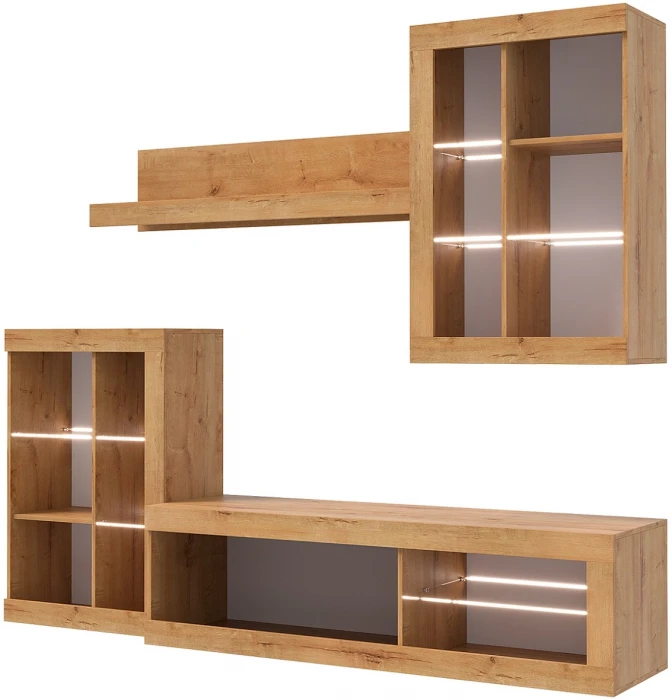 Прага Модульная Гостиная, вариант №1, вотан/Черный глянец