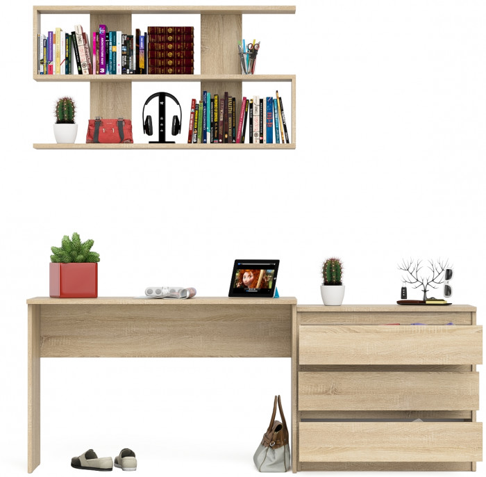 Мори письменный стол МСП1200.1 + Комод МК800.1 + Полка 1200, дуб сонома