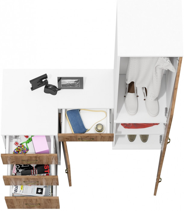 Лидер-8 Пенал МД 21Б + Тумба МД 3.15 + Тумба МД 3.16, цвет белый шагрень/крафт золото, ШхГхВ 120х50х190 см., универсальная сборка