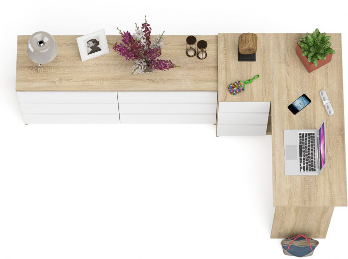 Мори компьютерный стол МС-16 левый + Комод МК1380.6, дуб сонома/белый