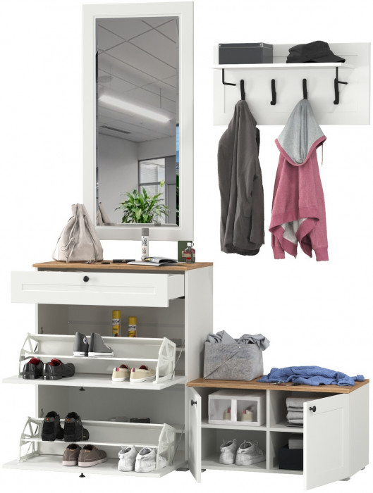 Остин Прихожая 44, белый шагрень/дуб крафт золотой