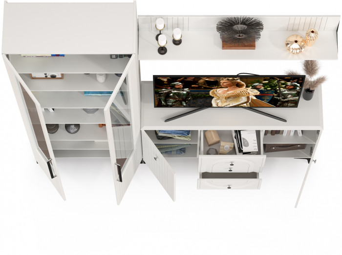 Валенсия Гостиная № 096, ЛДСП белый шагрень/МДФ белый шагрень