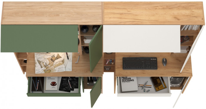 Два стола комп. Комфорт 12.71, гикори рокфорд натуральный/дымчатый зелёный/дуб золотой/белый