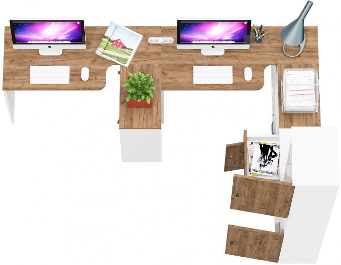 Лидер-8 Стол + Стол + Пенал + Тумба МД 3.15, белый шагрень/крафт золото