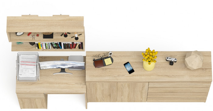 Мори компьютерный стол МС-1 левый + Комод МК1600.1 + Полка 900, дуб сонома
