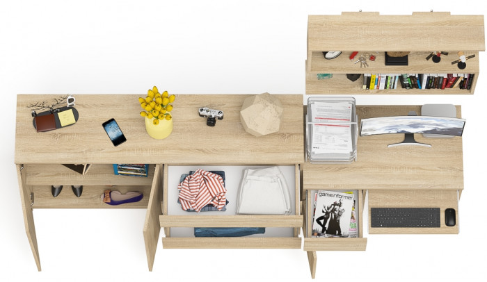 Мори компьютерный стол МС-1 левый + Комод МК1600.1 + Полка 900, дуб сонома