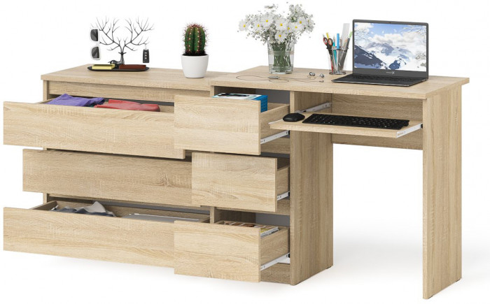 Мори компьютерный стол МС-6 левый + Комод МК800.1, дуб сонома