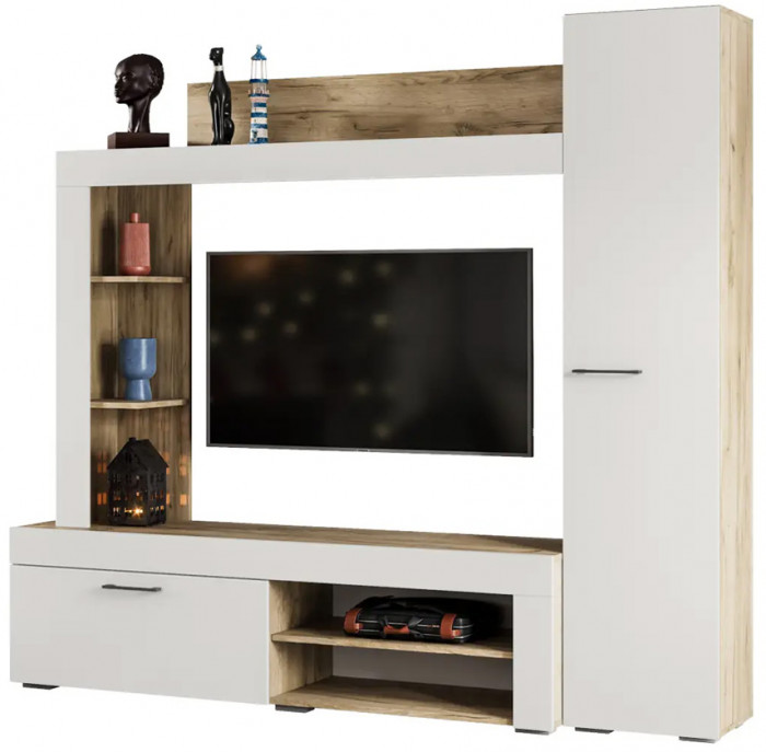 Стенка в гостиную Николь, Дуб крафт серый, Софт Айвори