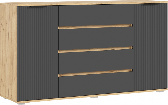 Марвэл Комод 2 двери 4 ящика (1600), Дуб крафт/Браш графит