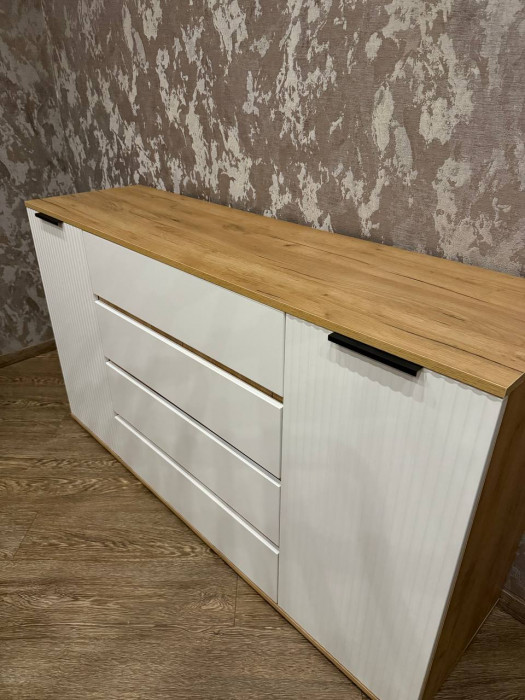 Марвэл Комод 2 двери 4 ящика (1600), Дуб крафт/Браш графит