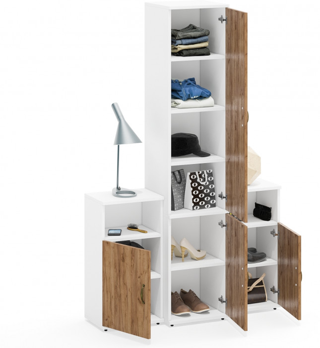 Лидер-8 Пенал МД 22Б + Тумба МД 3.19 + Тумба МД 3.19, белый шагрень/крафт золото