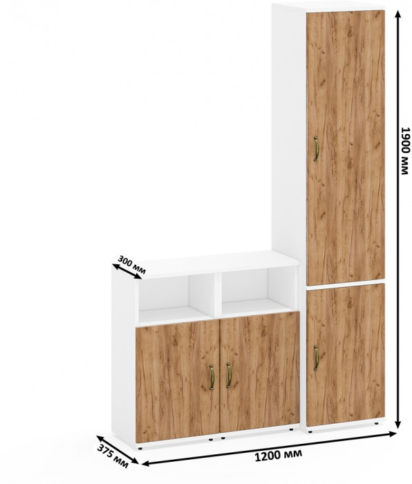 Лидер-8 Пенал МД 22Б + Тумба МД 3.19 + Тумба МД 3.19, белый шагрень/крафт золото