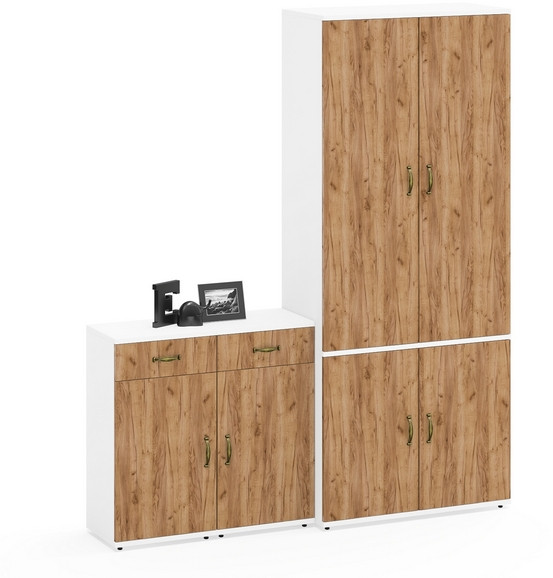 Лидер-8 Шкаф МД 20Б + Тумба МД 3.15 + Тумба МД 3.15, белый шагрень/крафт золото