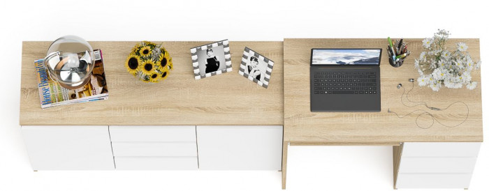 Мори компьютерный стол МС-6 правый + Комод МК1200.3, дуб сонома/белый