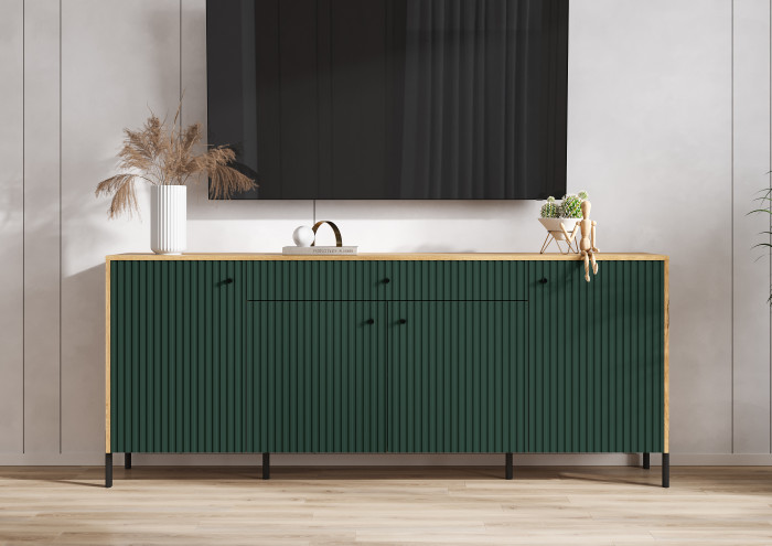 Оливия Комод дуб крафт/браш мени грин (металл)
