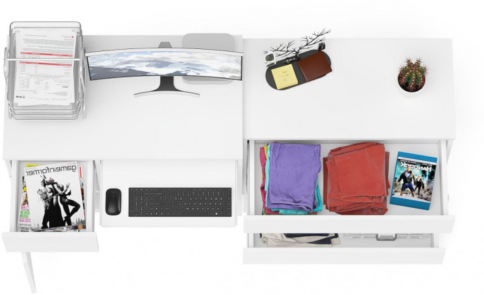 Мори Стол компьютерный МС-1 левый + Комод МК800.1, цвет белый, ШхГхВ 170,4х50х76,6 см., выдвижной ящик слева, НЕ универсальная сборка