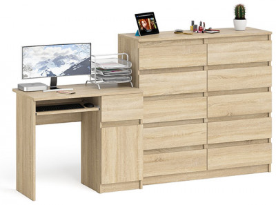 Мори Стол компьютерный МС-1 правый + Комод МК1200.10, цвет дуб сонома, ШхГхВ 210,4х50х115 см., выдвижной ящик справа, НЕ универсальная сборка