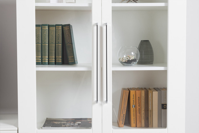 Валенсия Гостиная № 112, цвет ЛДСП белый шагрень/МДФ белый шагрень, ШхГхВ 301,4х38,4х225,2 см., универсальная сборка