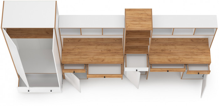 Вуди Компоновка № 32, цвет белый премиум/дуб крафт золотой, ШхГхВ 351х52,7х205 см., универсальная сборка