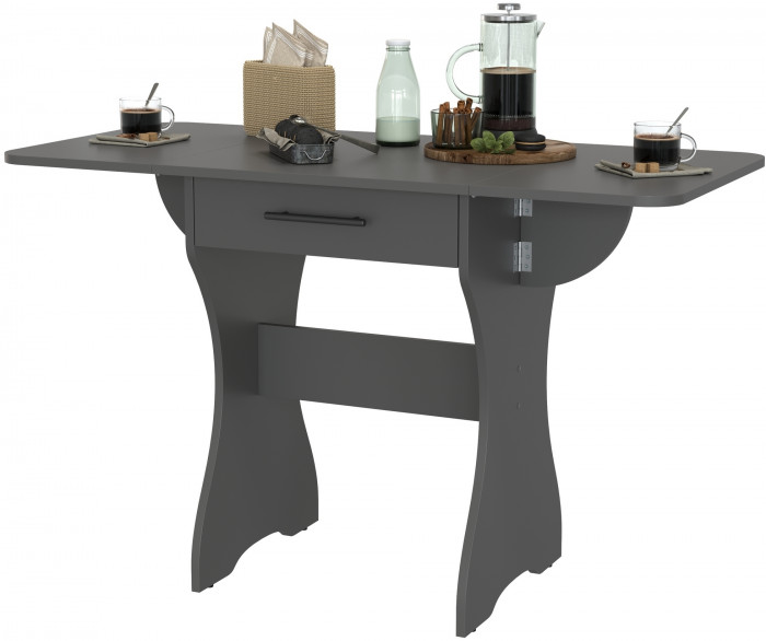 Стол обеденный раскладной с ящиком 6-02.120ТМграф, цвет графит, ШхГхВ 120х57х75 см., 60х57х75 см. сложенный