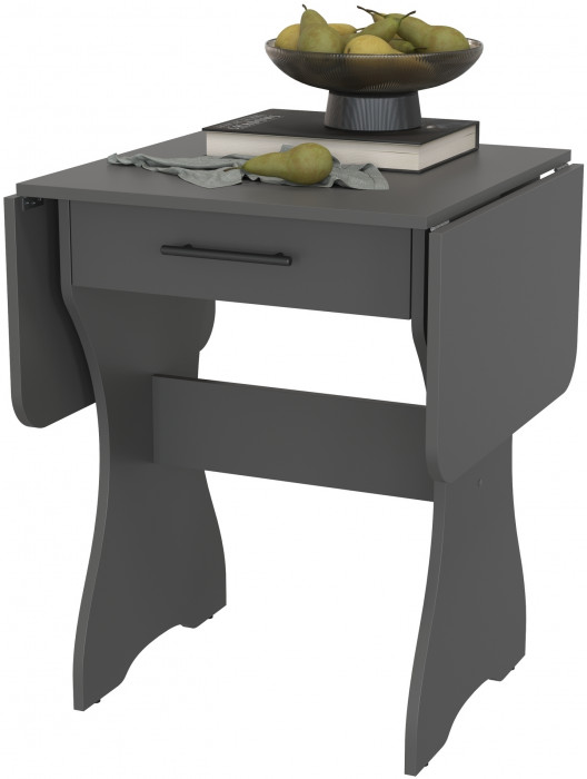 Стол обеденный раскладной с ящиком 6-02.120ТМграф, цвет графит, ШхГхВ 120х57х75 см., 60х57х75 см. сложенный