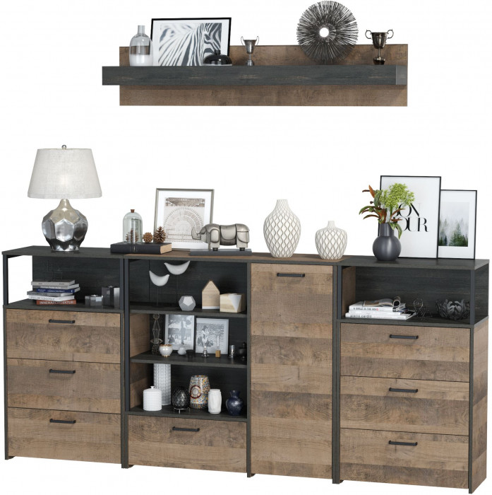 Трувор Гостиная 008, цвет дуб гранж песочный/интра, ШхГхВ 241х37х195 см., универсальная сборка