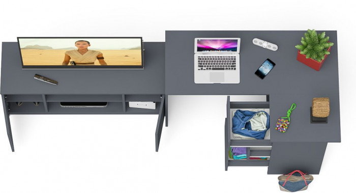 Мори Стол компьютерный МС-16 правый + Тумба МТВ1200.1, цвет графит, ШхГхВ 244,8х84,9х76,6 см., выдвижные ящики справа, НЕ универсальная сборка
