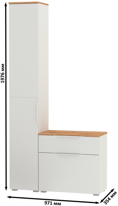 Октава Прихожая 13, белый шагрень/дуб крафт золотой/фасады МДФ белый шагрень