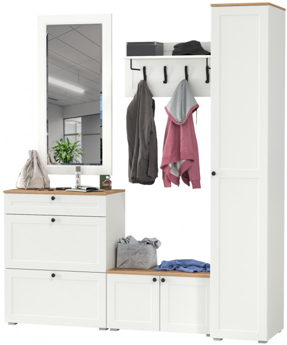 Остин Прихожая 45, белый шагрень/дуб крафт золотой