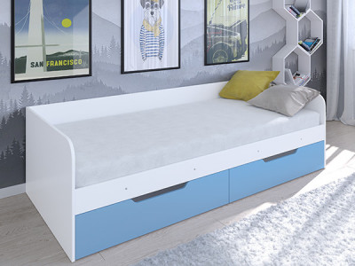 Кровать Астра одноярусная Белый/Голубой