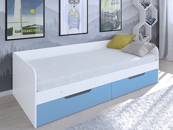 Кровать Астра одноярусная Белый/Голубой