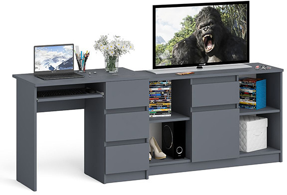 Мори Стол компьютерный МС-6 правый + Тумба МТВ1204.1, цвет графит, ШхГхВ 210,4х50х76,6 см., выдвижные ящики справа, НЕ универсальная сборка