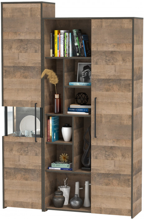 Трувор 13.205 Шкаф-пенал с витриной + 13.206 Шкаф-стеллаж, дуб гранж песочный/интра